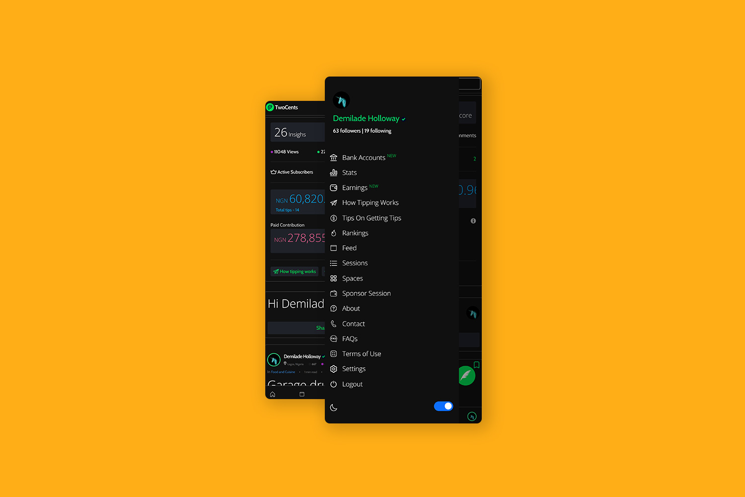Try TwoCents in dark mode